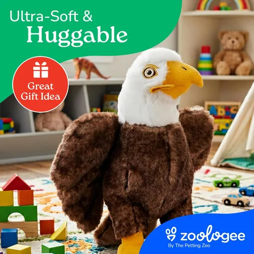 Vista 7 de The Petting Zoo Peluche de águila calva, regalos para niños, animales de vida silvestre Earth Keeperz, juguete de peluche de águila calva marrón