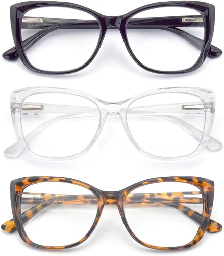 Vista 9 de 3-Pack Reading Glasses for Women Style Frame Spring Hinge Clear Lens Readers Glasses
