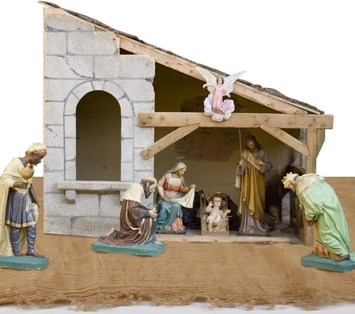 Vista 6 de Patelai 4 Piezas Camino de Mesa de Natividad de Navidad 47 x 70 Pulgadas Camino de Mesa Rústico de Arpillera Accesorios de Escena de Natividad