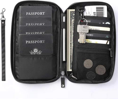Vista 9 de VanFn Cartera RFID para pasaporte de viaje, soporte para pasaporte familiar, organizador de documentos de viaje serie P.Travel (nailon, gris)