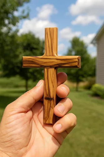 Vista 6 de Cruz de pared de madera de olivo de Zuluf de Belén 12 cm Hecha a mano, decoración cristiana y católica, regalo navideño para colgar en la pared