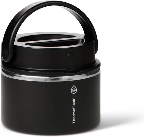 Vista 2 de ThermoFlask Tarro de alimentos aislado con tapa a prueba de fugas (12 onzas, negro) - Recipientes de alimentos de acero inoxidable para comidas
