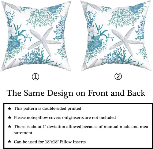 Vista 6 de Fundas de almohada náuticas costeras de 18 x 18 pulgadas, juego de 2 fundas de almohada de algodón para verano, fundas de cojín para sofá al aire