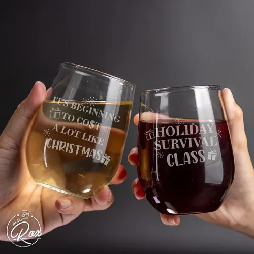 Vista 7 de Copas de vino de Navidad – Vaso de supervivencia navideño, está empezando a costar mucho como copas de vino sin tallo de Navidad, juego de 2 copas
