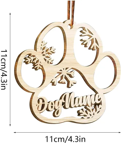 Vista 7 de Adorno de Navidad de pata de perro, adornos personalizados, copos de nieve cortados con láser para árbol de Navidad, adorno de pata de perro