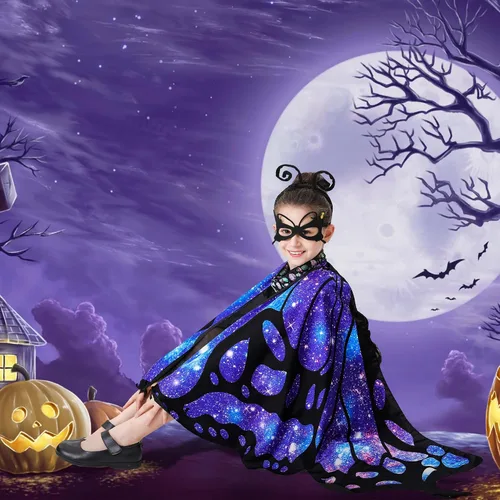 Vista 6 de Tibeha Halloween Butterfly Costume for Adult - Double-Sided Printing Wings Women Kids Girls Cape