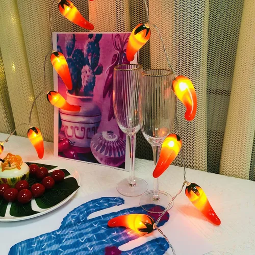 Vista 6 de 9.8 ft 20 LED Red Chili String Light Pepper Fairy Lights USB Powered Lámpara para fiesta de Navidad Decoración del hogar (2 modos USB)