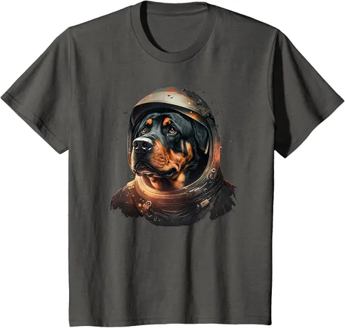 Vista 74 de Divertida camiseta Rottweiler con diseño de astronauta rottweiler en galaxia espacial, Negro