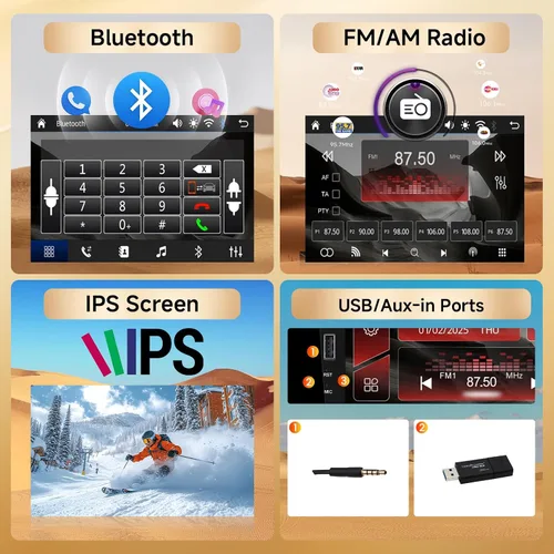 Vista 5 de Carplay inalámbrico de 9 pulgadas estéreo para automóvil con Android Auto, METEESER Bluetooth IPS pantalla táctil receptor de audio para auto