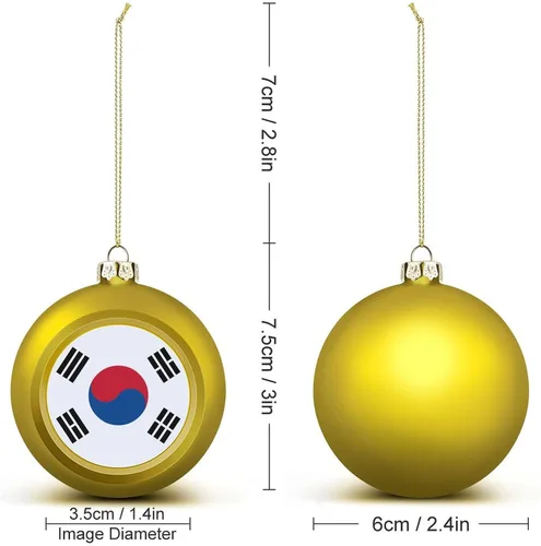 Vista 2 de Adornos de bolas de Navidad con bandera de Corea del Sur para Navidad, bolas de Navidad de estilo dorado para decorar 1 unidad