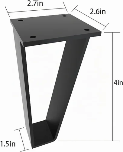 Vista 2 de Orgerphy Juego de 4 patas de banco negras de 4 pulgadas Patas de mesa resistentes en forma de triángulo, patas para muebles Metal negro