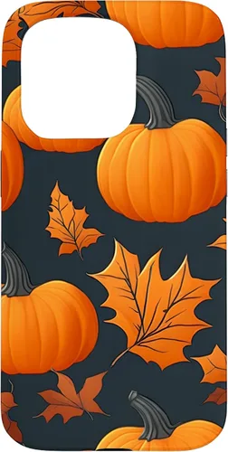 Vista 14 de iPhone 16 Pumpkins Black And Orange Plaid Fall Leaves Autumn Halloween Case