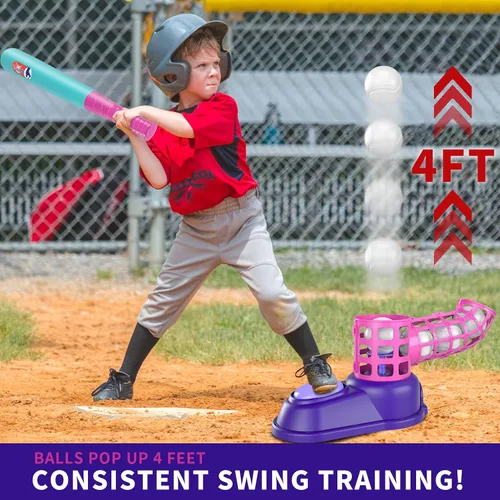 Vista 6 de Bennol Juego de pelota en T para niños de 3-5, 5-8, camiseta de béisbol para niños pequeños, lanzador de bolas automático, juego de camiseta
