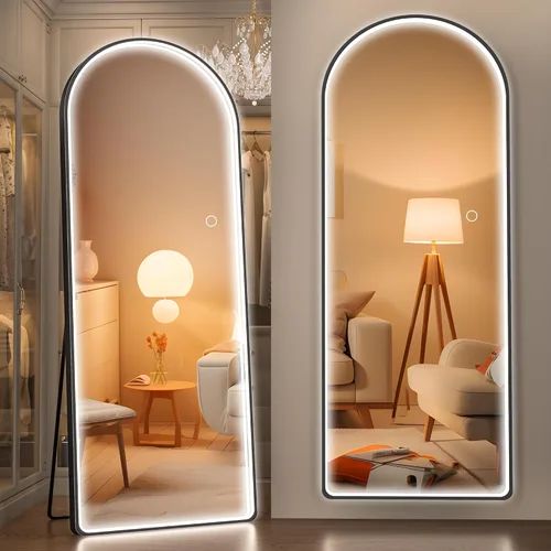 Vista 29 de Hasipu Espejo de Cuerpo Completo de 55" X 18" con Luces, Espejo LED de Arco con Marco Negro de Cuerpo Completo y 3 Temperaturas de Color y Brillo