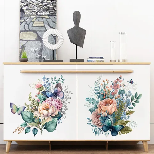 Vista 5 de 4 calcomanías autoadhesivas para asiento de inodoro, diseño floral, diseño de flores de acuarela, para colocar en casa, para dormitorio, sala