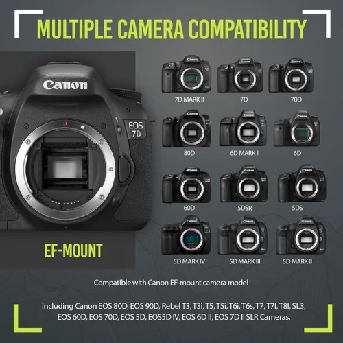 Vista 8 de Lente de zoom manual de alta potencia 16.535-62.992 in f/8.3 HD para Canon EOS 70D, 80D, 90D, Rebel T3, T3i, T5, T5i, T6i, T6s, T7, T7I, T8I, SL3