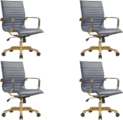 Vista 23 de LeisureMod Harris Silla de oficina con almohadilla suave, silla ejecutiva de piel sintética con base de acero dorado, altura ajustable, bloqueo