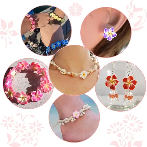 Vista 5 de Craftdady 120 cuentas de flores de arcilla polimérica 3D Plumeria floral pequeñas cuentas espaciadoras lindas cuentas de flores de 0.591-0.630 in
