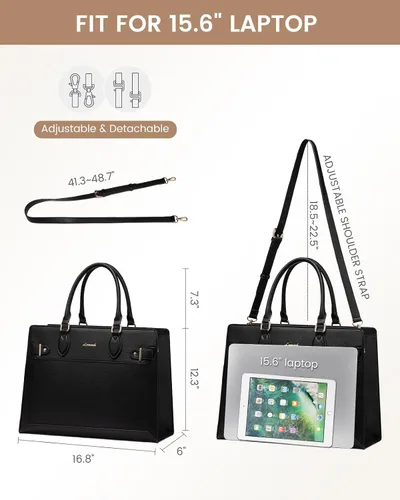 Vista 5 de LOVEVOOK Bolsa para laptop para mujeres, Bolsa tote grande de cuero PU de 15.6 pulgadas, Bolsa de trabajo profesional para maestras, Maletín