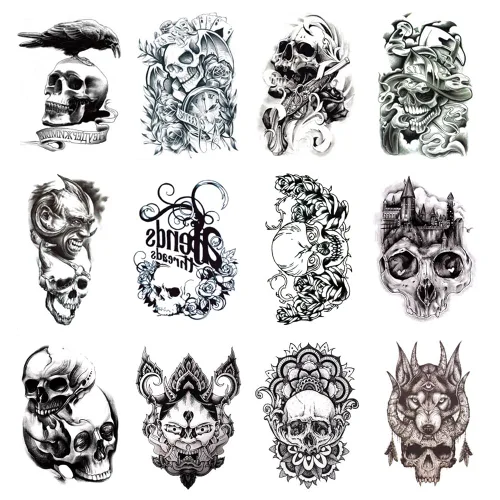 Vista 6 de 12 hojas de tatuajes falsos en el pecho, brazo, hombro, tatuajes, arte corporal, mangas de 5.9 x 8.3 pulgadas, tatuajes temporales impermeables