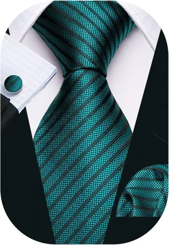 Vista 267 de Barry.Wang Juego de corbatas para hombre, corbata de seda a rayas, tejido a cuadros, gemelos formales, negocios, boda