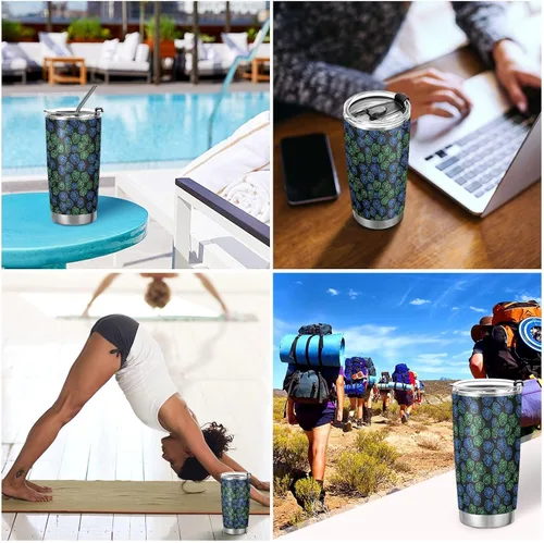 Vista 7 de Plant Green Monstera Deliciosa Stainless Steel vacuum insulated water bottle with Straw Leak Resistant Flip travel coffee mug for outdoor reusable