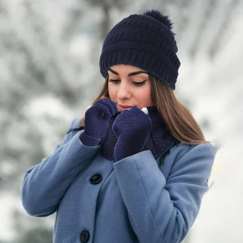 Vista 5 de 4 Conjuntos de invierno para mujer, cálido, gorro, bufanda, gorro, gorro, calavera, pantalla táctil, guantes de punto, cable