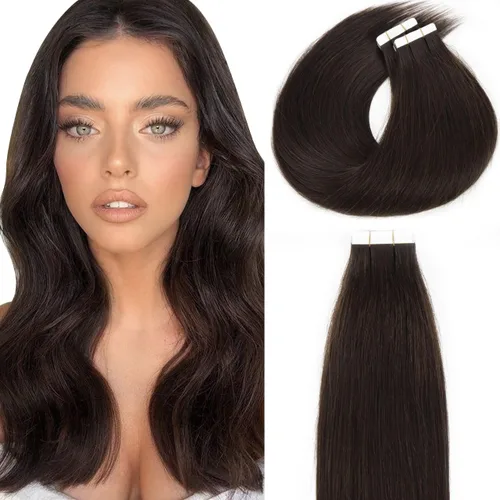 Vista 14 de Lacer Extensiones de cabello humano adhesivas de 12 pulgadas, cinta adhesiva de doble cara para extensiones de cabello de trama cutánea, 20
