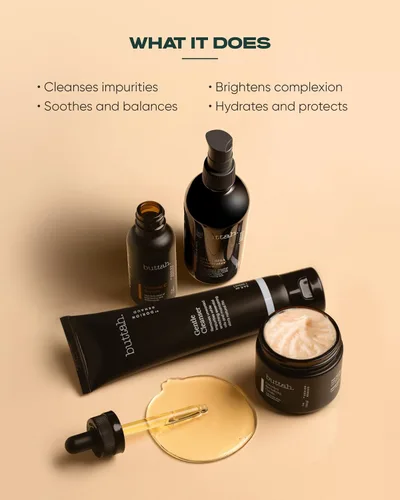 Vista 3 de Kit Buttah Skin Supreme para piel rica en melanina Crema revitalizante CocoShea 2 oz Suero de Vitamina C 1 oz Limpiador 3.4 oz Tónico