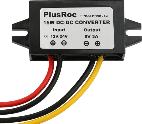 Vista 11 de PlusRoc - Convertidor impermeable DC 12V/24V a 5V 3A, enchufe macho CC de 0.217x0.083 in Stable 5V/3A Output, Waterproof Sealed Enclosure