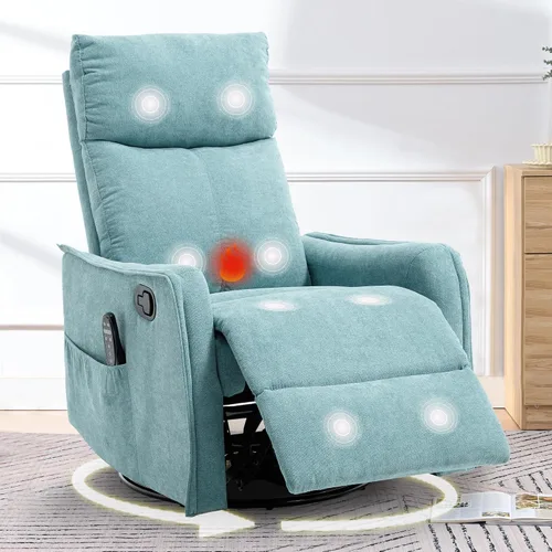 Vista 13 de cinkehome Silla Reclinable Giratoria Mecedora con Masaje Térmico, Sillas Reclinables Mecedoras para Guardería, Espacios Pequeños, Respaldo Alto