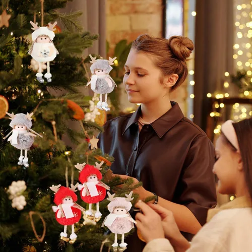 Vista 4 de FZBNSRKO 6 adornos de ángel de peluche de Navidad, encantadores colgantes de muñeca de peluche, adorno de ángel para decoración de Navidad, Año
