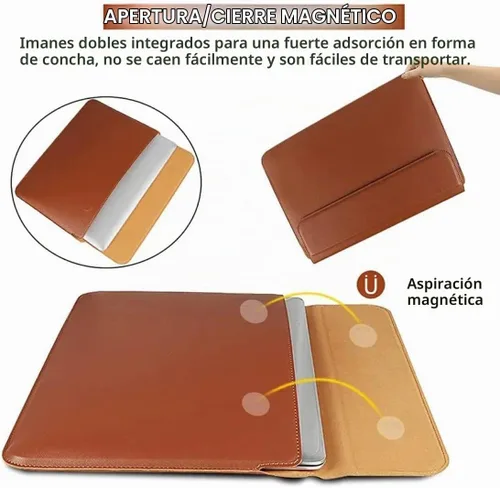 Vista 6 de Funda magnética de piel sintética impermeable 3 en 1 para MacBook Air Pro Tablet HP Microsoft Envy Huawei Lenovo Surface Portable Protector Bag
