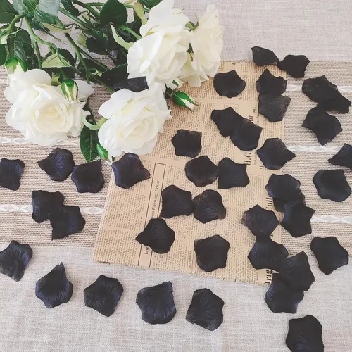 Vista 6 de ATFL Pétalos de rosa negros de 0.9 libras, 5000 pétalos de flores falsas negras para bodas, pétalos de flores para noche romántica para él, pétalos