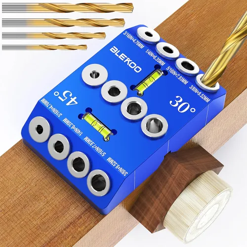 Vista 8 de BLEKOO - Plantilla de guía de taladro angular naranja con 4 brocas para kit de tornillos de retraso de barandilla de cable y postes de madera