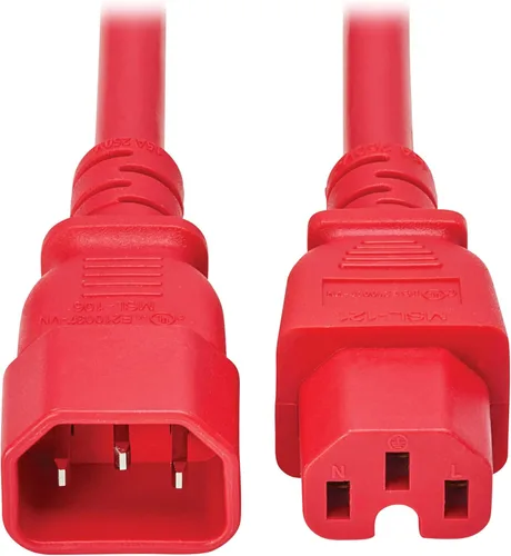 Vista 6 de Tripp Lite Cable de extensión de alimentación resistente de 6 pies, C14 a C15, 15A, 14 AWG, rojo (P018-006-ARD)