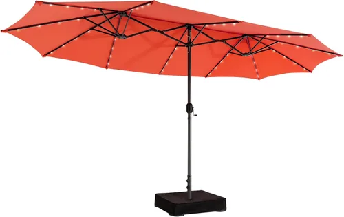 Vista 11 de Giantex Paraguas grande para exteriores de doble cara, 48 luces solares, panel solar de carga automática, sombrilla de patio extragrande con base