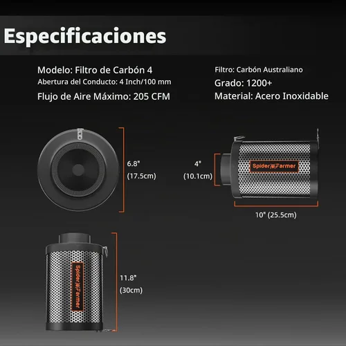 Vista 7 de Spider Farmer Filtro de carbono de 4 pulgadas para control de olores