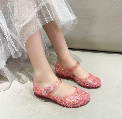 Vista 4 de Sandalias de gelatina para niñas, zapatos de vestir de princesa para niña pequeña, talla 9, fiesta de baile de reina, cosplay, gelatinas, disfraces