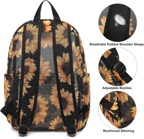 Vista 5 de Xunteny Mochila de malla para niñas y mujeres, mochila escolar semitransparente para niños, mochila universitaria para playa, gimnasio, viajes