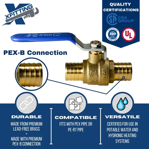 Vista 6 de XFITTING Válvula de bola Pex de 2 piezas de 1 pulgada con mango azul, 24-2-6 = 2X (2 paquetes)