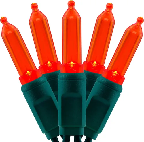 Vista 8 de YULETIME 100 luces naranjas de Navidad, 33 pies de una sola pieza impermeable LED