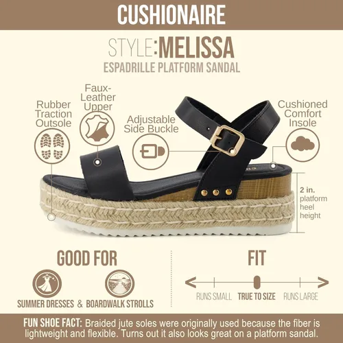 Vista 4 de Sandalias de plataforma CUSHIONAIRE Melissa estilo alpargata para mujer con correa al tobillo ajustable y plantilla de espuma viscoelástica