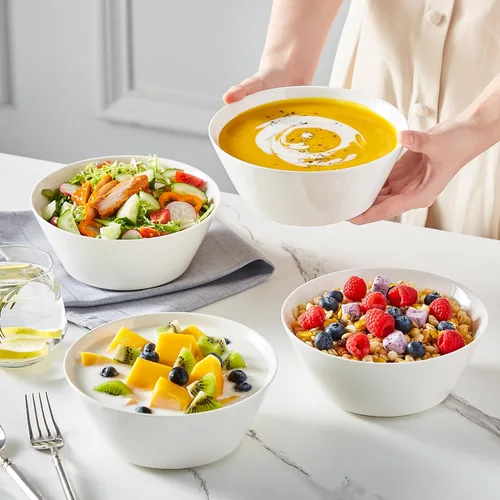 Vista 6 de MALACASA Juego de 4 cuencos de sopa de 35 onzas, cuencos de porcelana blanca, cuencos profundos para cocina, cuencos grandes de cerámica para sopa