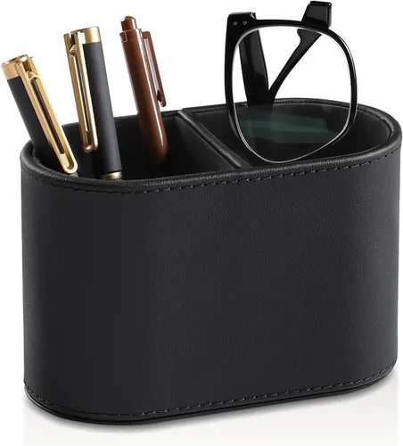 Vista 9 de Soporte para bolígrafo de piel sintética para escritorio, pequeño soporte de control remoto, taza de lápices, organizador de escritorio