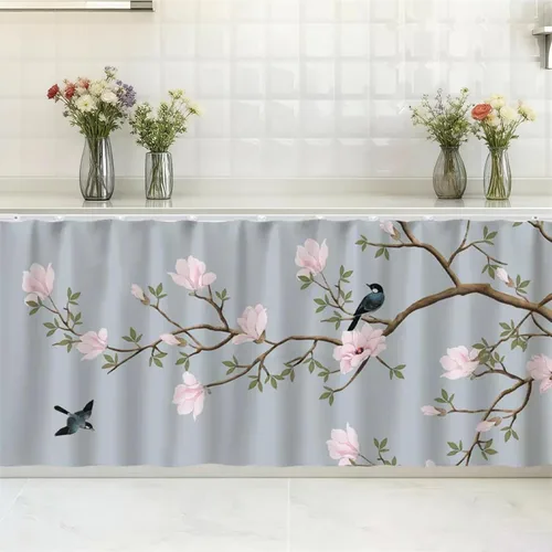Vista 18 de SK Studio Cortinas cortas para cocina, estante de gabinete, a prueba de polvo, cortina opaca para café debajo del fregadero, falda para baño