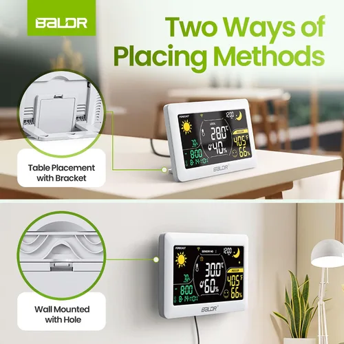 Vista 8 de BALDR Estación meteorológica WiFi con aplicación, termómetro inalámbrico para interiores y exteriores con monitor de humedad, pronóstico en tiempo