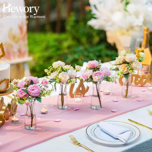 Vista 4 de Hewory Jarrones de Cristal para Brotes para Centros de Mesa - Juego de 12 Jarrones de Flores Pequeños Transparentes, Modernos Minimalistas Lindos