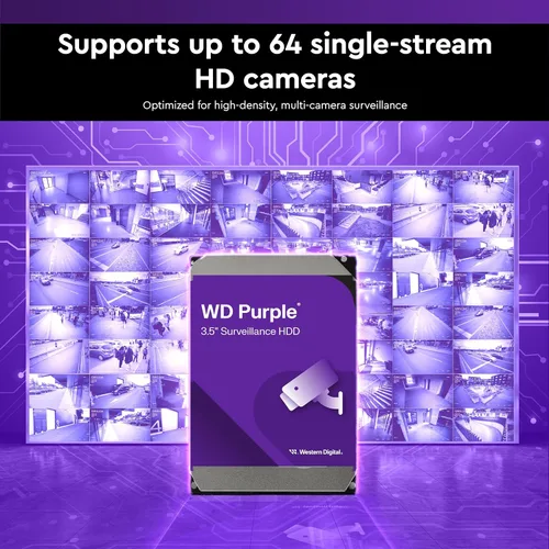 Vista 4 de Western Digital - Disco duro interno de vigilancia WD Purple de 2 TB, SATA 6 Gb/s, caché de 64 MB, 3.5 pulgadas, WD23PURZ