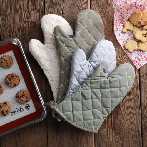 Vista 8 de New Star Foodservice Guantes de horno con defensa adicional, hasta 400 F, juego de 2 (oliva (ignífugo), 13 pulgadas (juego de 2))